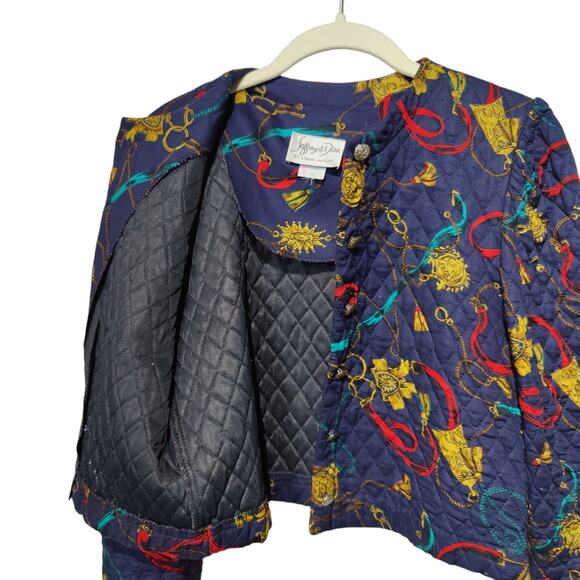 Vintage 80s Women's Sz 5/6 Blue Cropped Quilted Jacket Gold Buttons Mob Wife - Picture 7 of 8